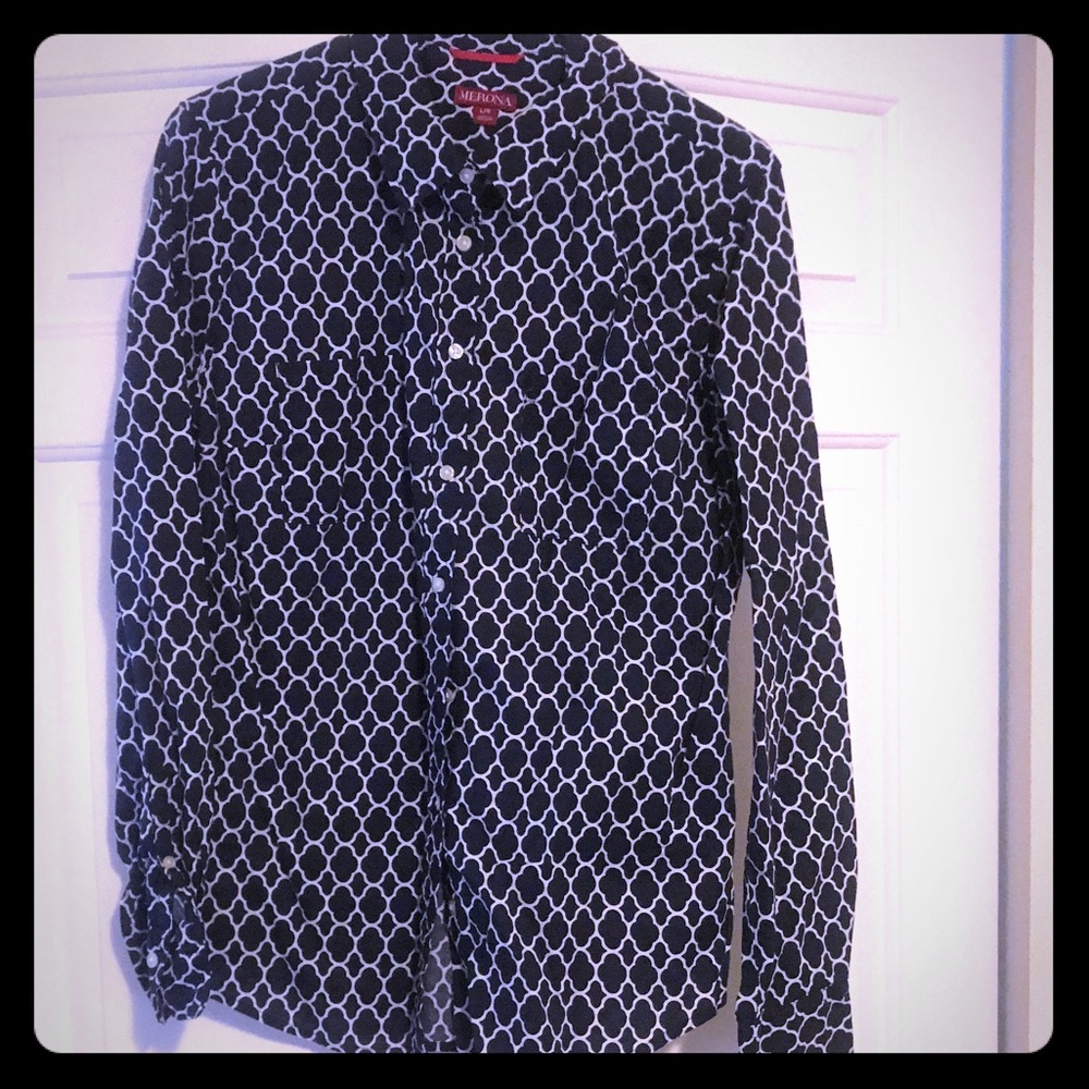 Button down navy and white shirt